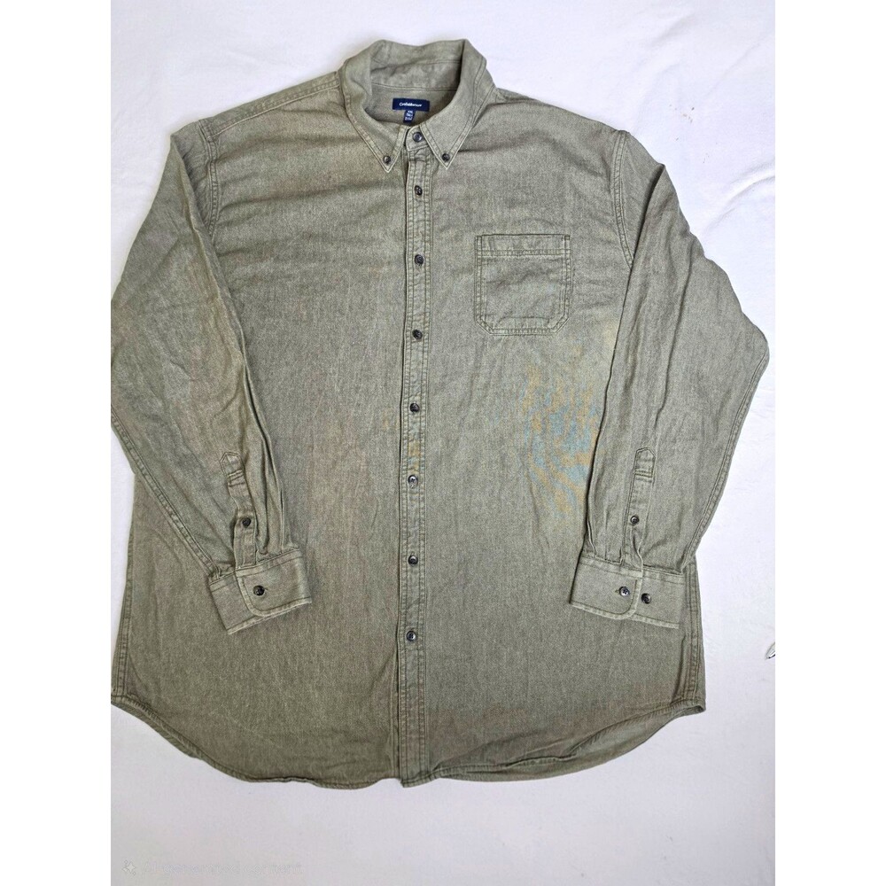 Croft & Barrow Mens 2XL Big & Tall Gray Cotton Woven Button Down Shirt Pockets